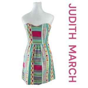 JUDITH MARCH Strapless Geometric Mini Dress, Lined, Size S.